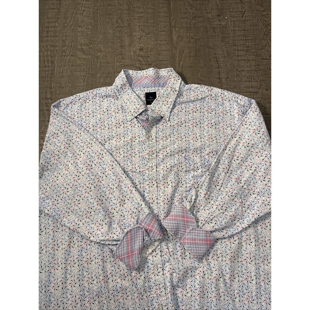 TAILORBYRD Mens Shirt‎ 4X Long Sleeve Button Up Blue Geom Flip Cuff Classic Fit